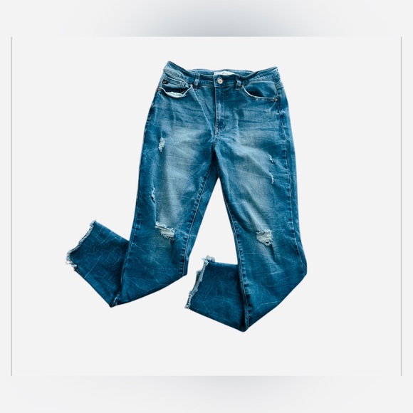 Kancan Jeans Blue High Rise Ankle Crop Distressed Stretch Women’s Size 11 / 29 - Picture 3 of 6